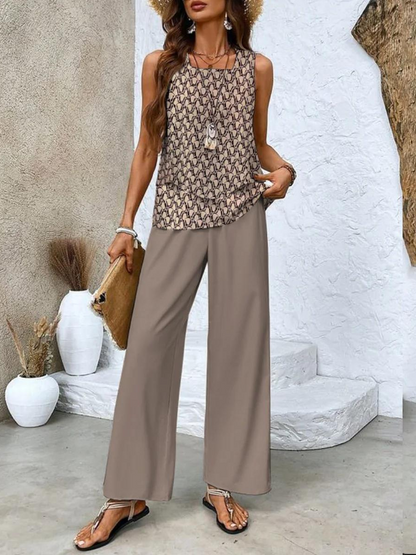Chic Two-Piece Set Sleeveless Blouse & Wide-Leg Pants 3