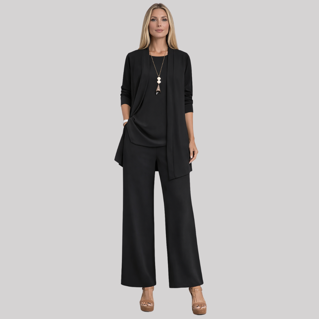 Elegant 3-Piece Women's Set | Open-Front Cardigan & Wide-Leg Trousers | Versatile Styling for Effortless Chic