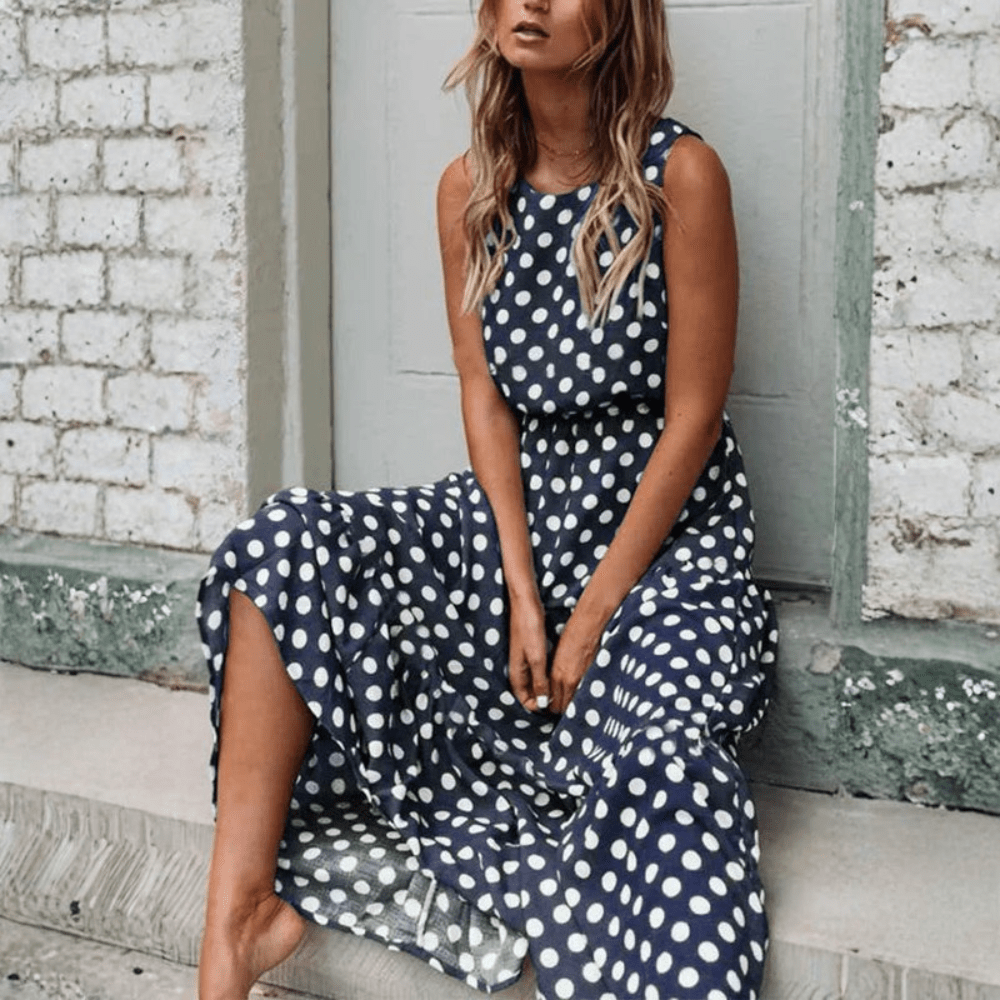 Polka Dot Sleeveless Midi Dress — Relaxed Fit Retro Style 3