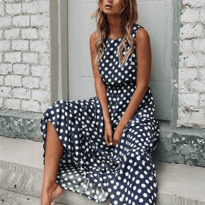Polka Dot Sleeveless Midi Dress — Relaxed Fit Retro Style 3