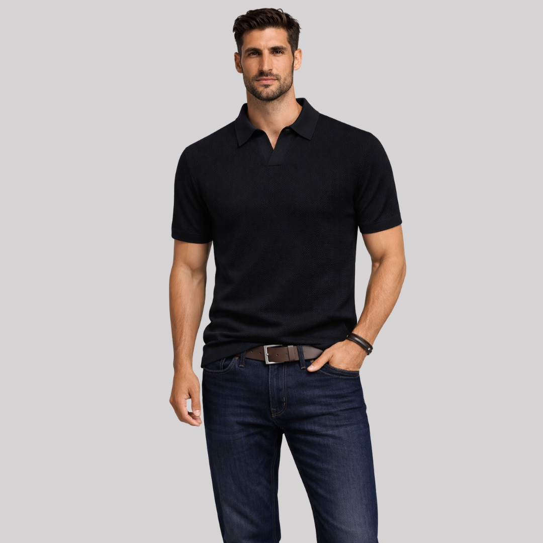 Textured Knit Men's Polo Shirt with Structured Collar | Casual Style for Warm Weather