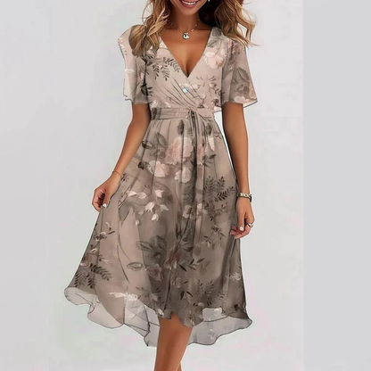 Floral Wrap Midi Dress with Adjustable Waist Tie 5