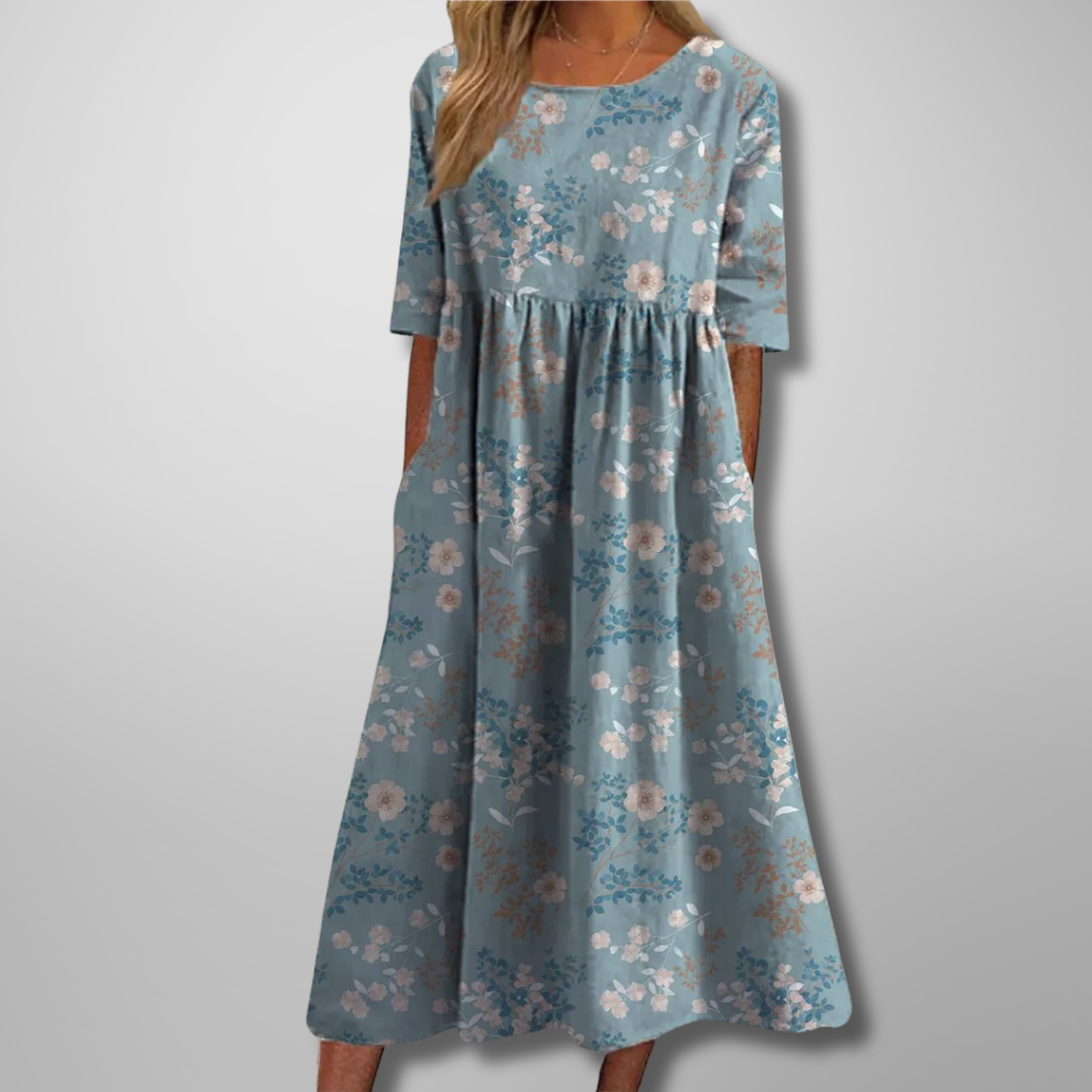 Women's Midi Dress Short Sleeve Loose Fit Botanical Print 5