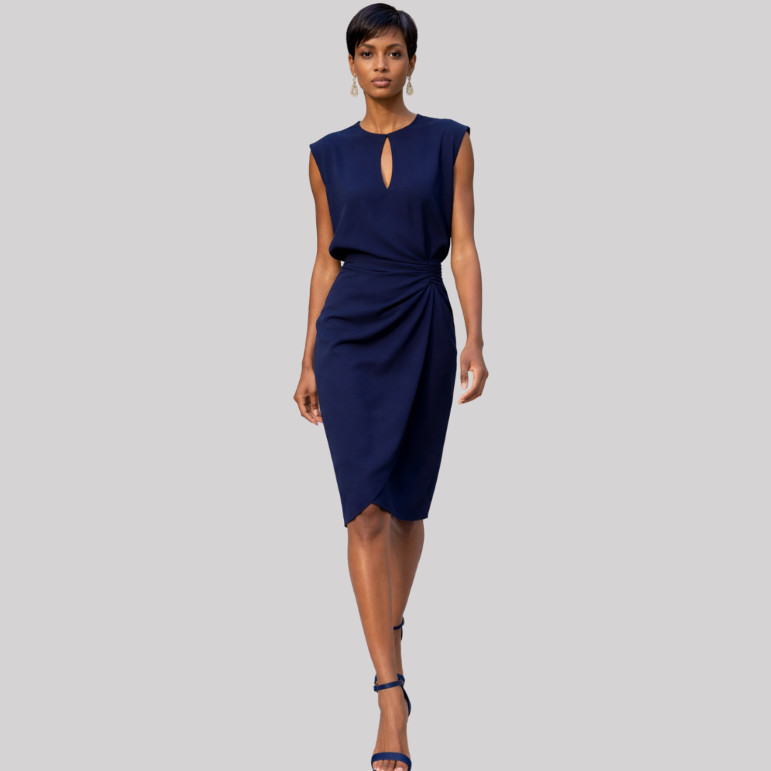 Elegant Midi Dress | Women's Dress with Ruched Wrap Design | Versatile Style for Any Occasion