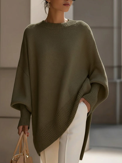 Oversized Wool Blend Sweater — Asymmetrical Hem & Drop Shoulders 11