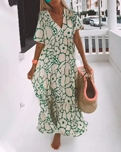 V-Neck Abstract Print Maxi Dress with Flutter Sleeves 7