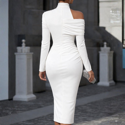 Elegant Evening Gown | Asymmetric High-Neck One-Shoulder Design with Sculptural Draping | Formal Wear for Timeless Sophistication