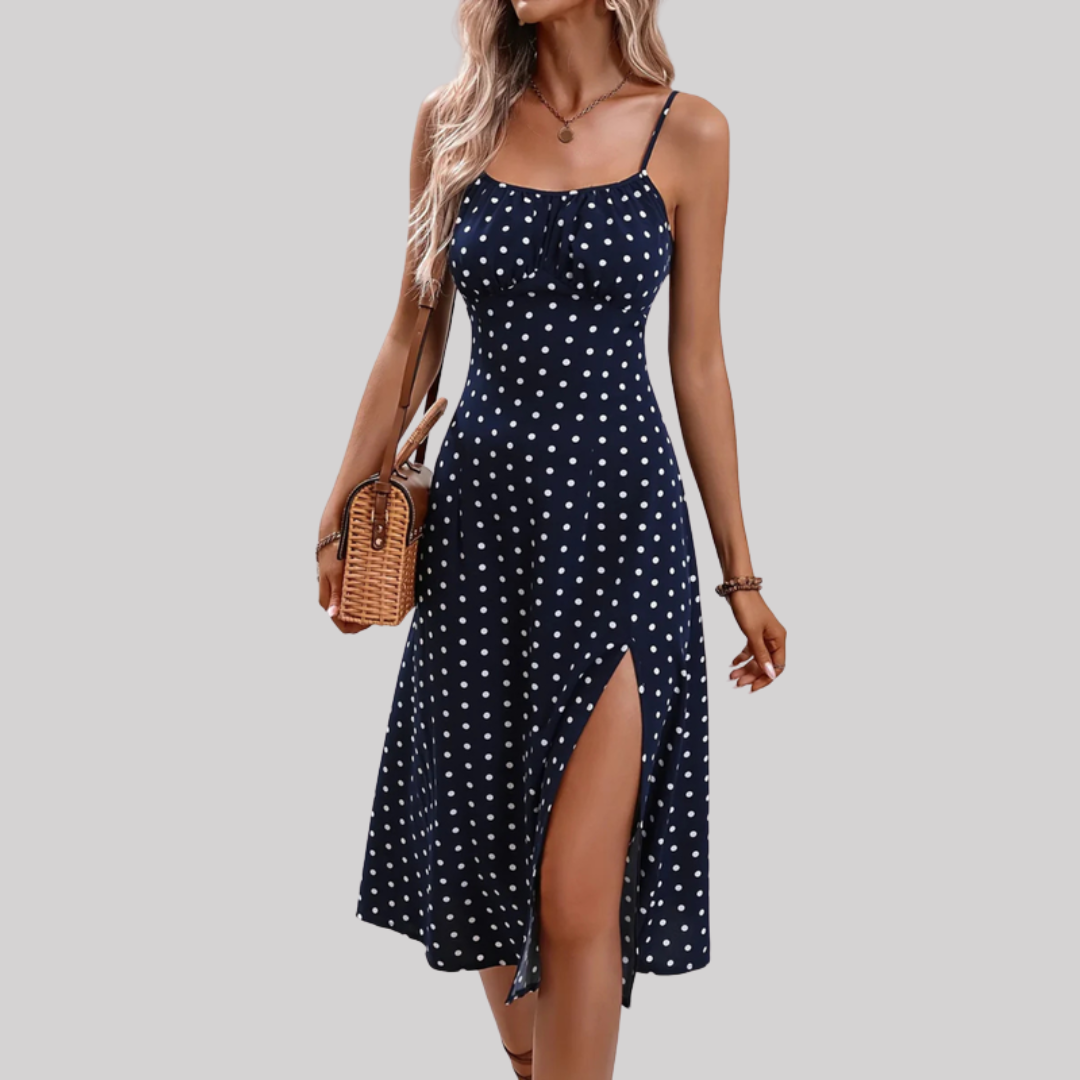 Chic Floral | Women's Midi Dress with Side Slit & Curved Neckline | Elegant Summer Dress for Effortless Style