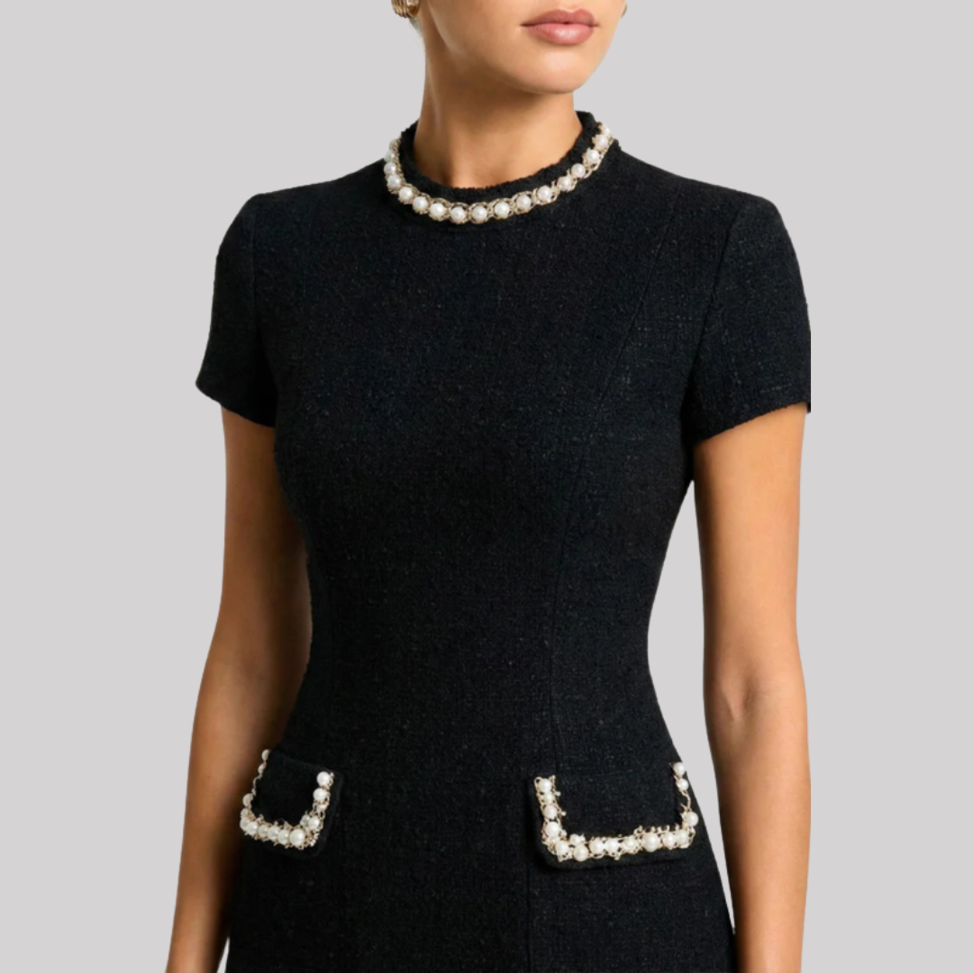 Chic Collection | Women's Mini Dress with Pearl Trim & Pocket Detail | Stylish Versatility for Spring & Summer Occasions