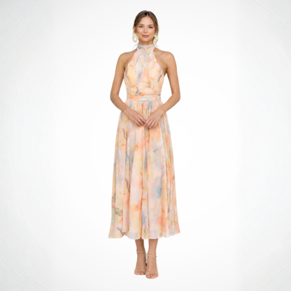 Elegant Maxi Dresses for Women | Floral Print Halter Neck Design | Flowy Silhouette for Warm-Weather Events