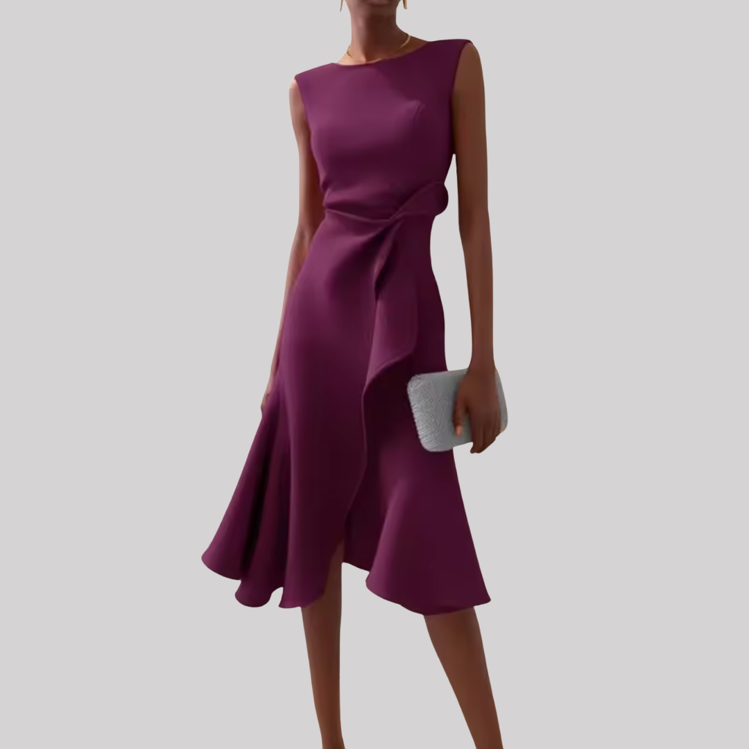 Sheila | Women's Midi Dress with Asymmetric Draped Design | Elegant Look for Any Occasion