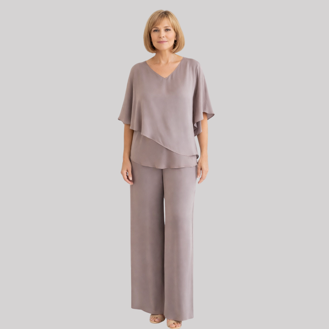 Elegant Women's Set | Two Piece Set with V Neckline & Batwing Sleeves | Versatile Styling for Effortless Chic