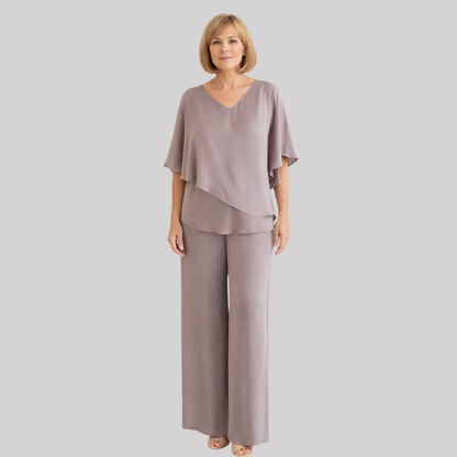 Elegant Women's Set | Two Piece Set with V Neckline & Batwing Sleeves | Versatile Styling for Effortless Chic