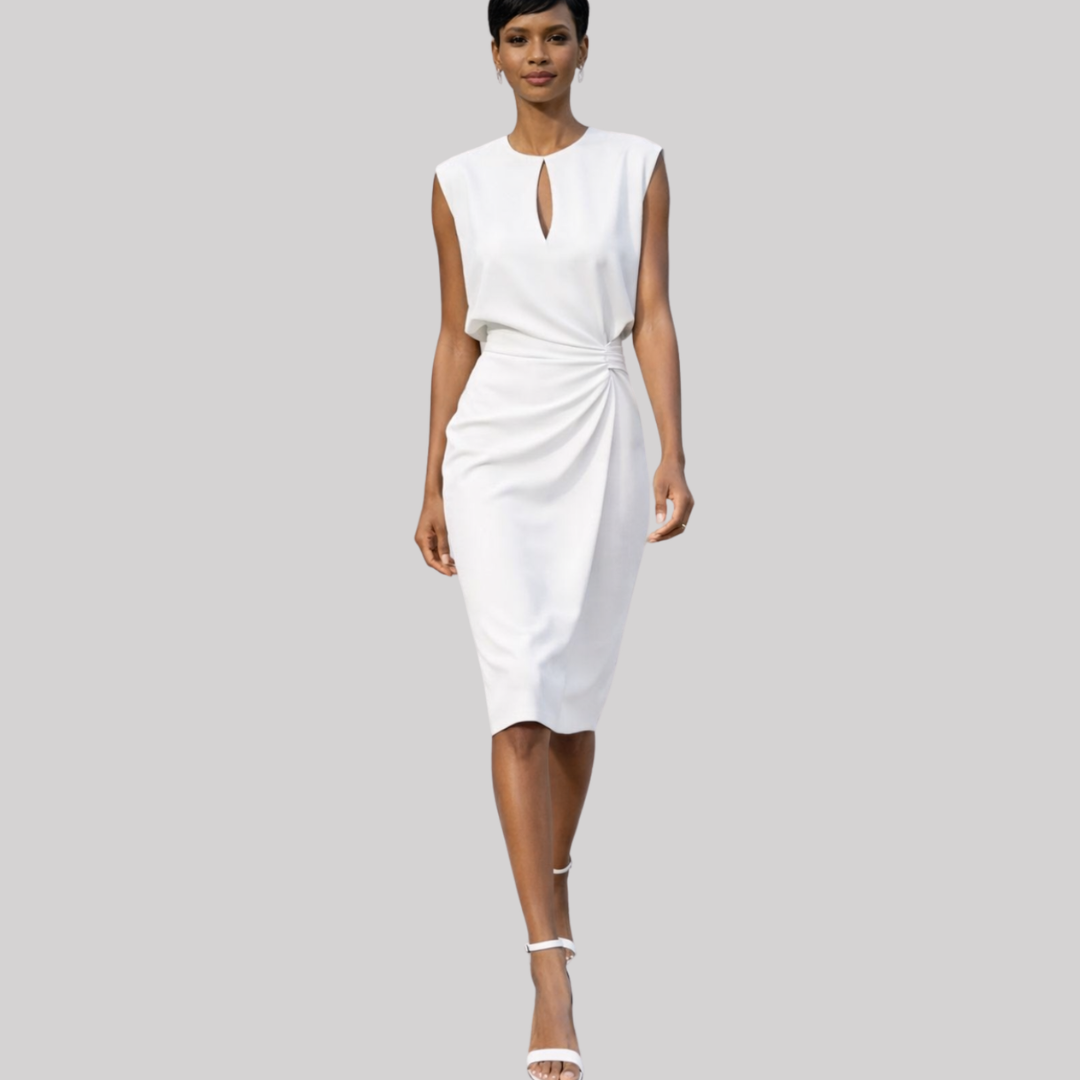 Elegant Midi Dress | Women's Dress with Ruched Wrap Design | Versatile Style for Any Occasion
