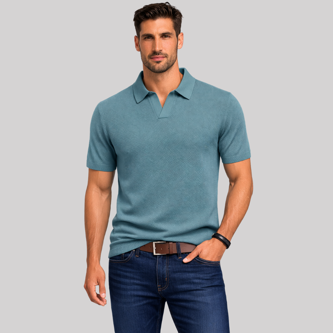 Textured Knit Men's Polo Shirt with Structured Collar | Casual Style for Warm Weather