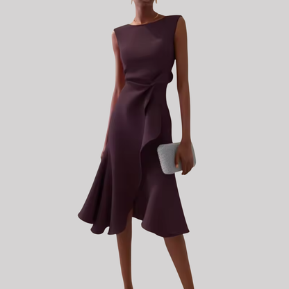 Sheila | Women's Midi Dress with Asymmetric Draped Design | Elegant Look for Any Occasion