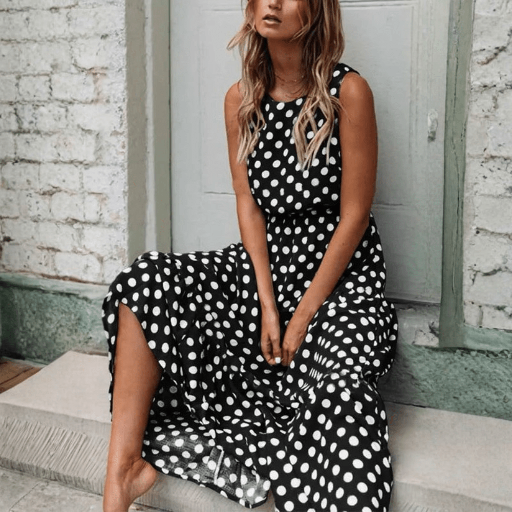 Polka Dot Sleeveless Midi Dress — Relaxed Fit Retro Style 4