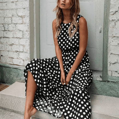 Polka Dot Sleeveless Midi Dress — Relaxed Fit Retro Style 4