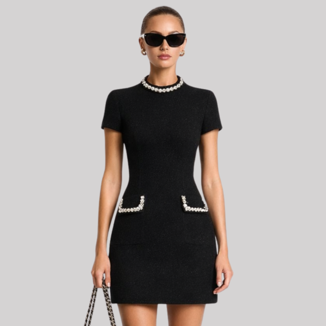 Chic Collection | Women's Mini Dress with Pearl Trim & Pocket Detail | Stylish Versatility for Spring & Summer Occasions