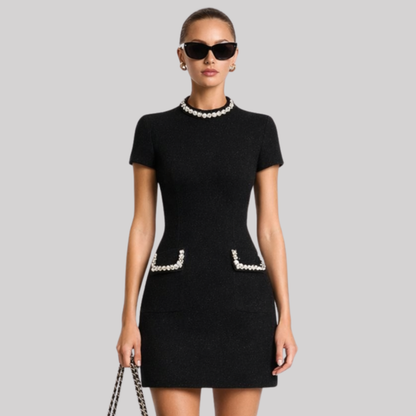 Chic Collection | Women's Mini Dress with Pearl Trim & Pocket Detail | Stylish Versatility for Spring & Summer Occasions
