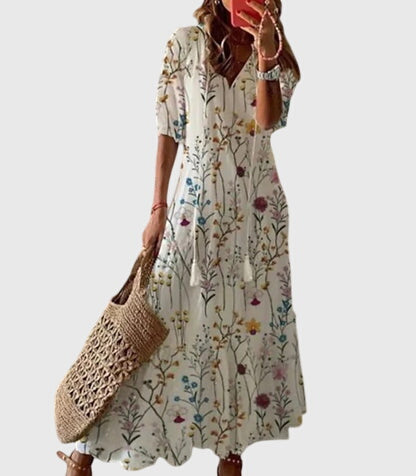 Amalia Boho Vintage Summer Dress — V-Neckline Floral 7