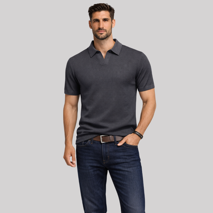 Textured Knit Men's Polo Shirt with Structured Collar | Casual Style for Warm Weather
