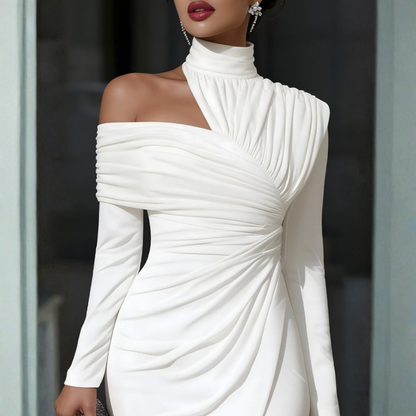 Elegant Evening Gown | Asymmetric High-Neck One-Shoulder Design with Sculptural Draping | Formal Wear for Timeless Sophistication