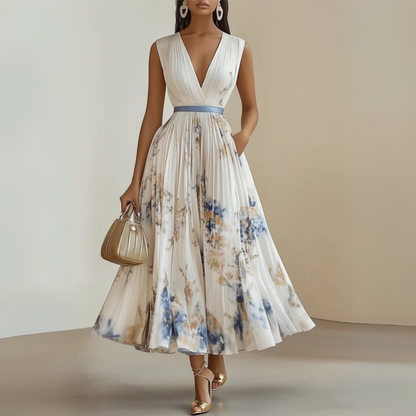 Pleated Sleeveless Maxi Dress with Deep V-Neckline 2