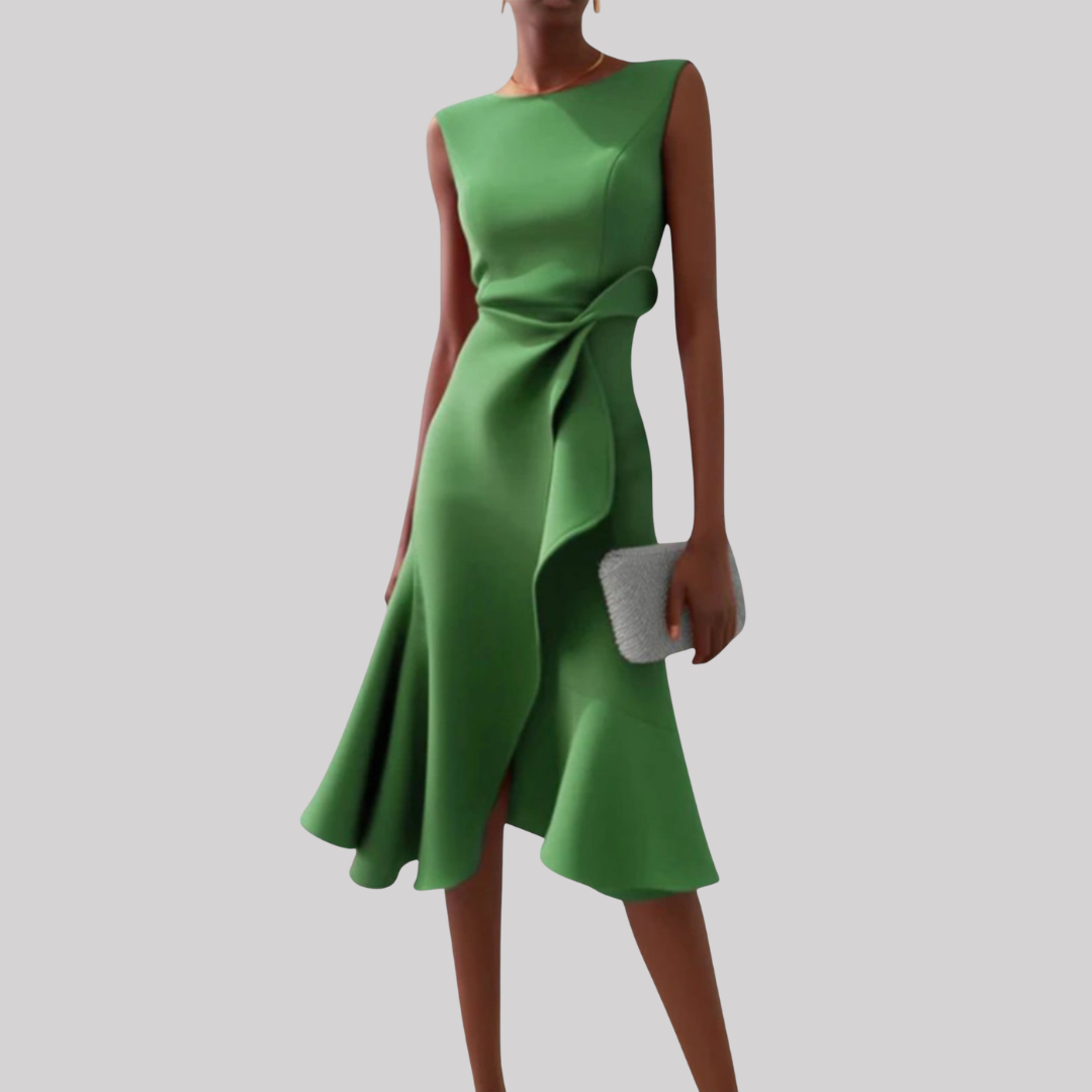 Sheila | Women's Midi Dress with Asymmetric Draped Design | Elegant Look for Any Occasion