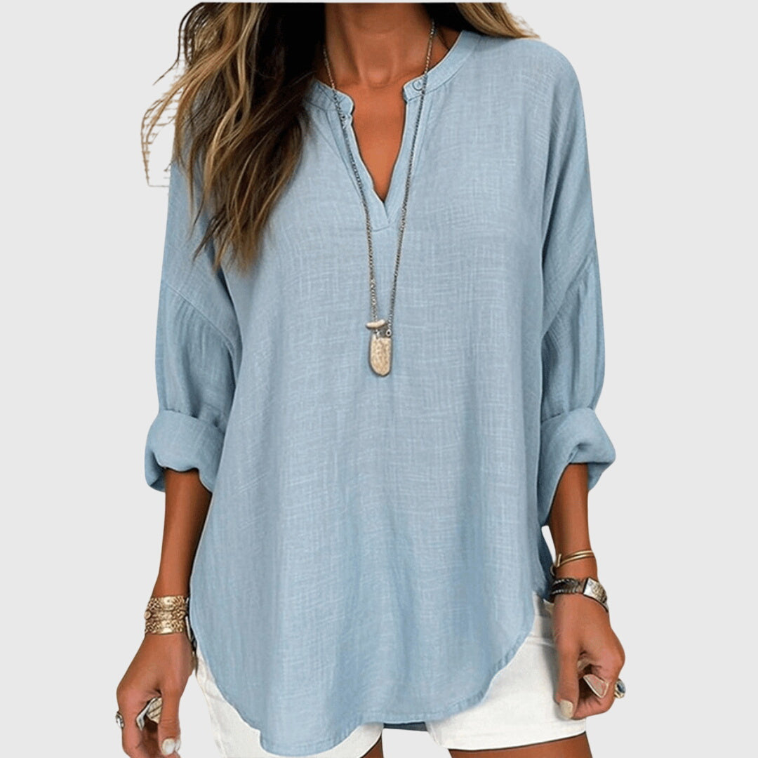 Flowy Elegant Beach Shirt for Women — Long Sleeve Relaxed Fit 1