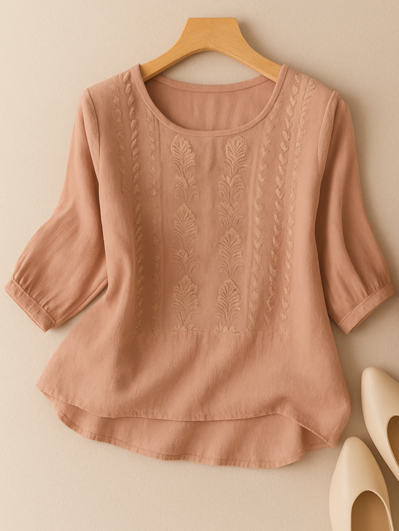 Women's Relaxed Fit Blouse with Embroidered Front Panel 3
