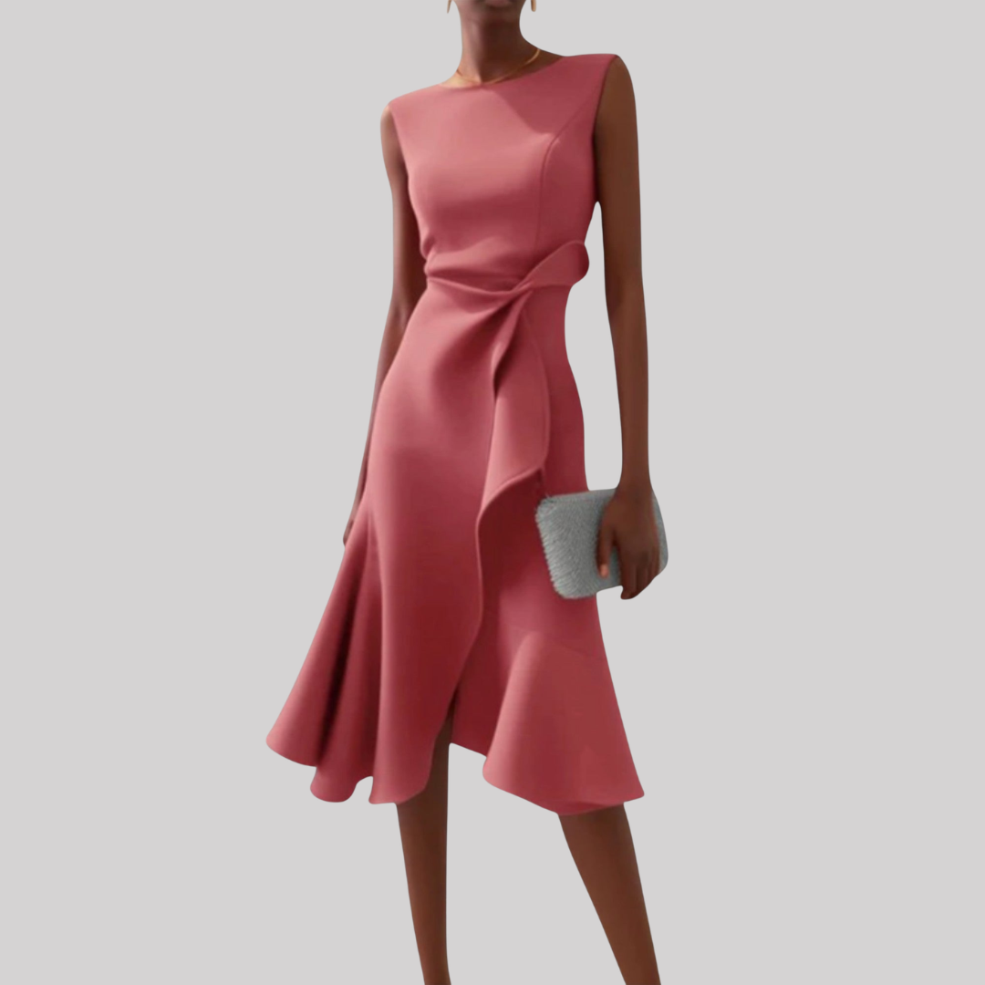 Sheila | Women's Midi Dress with Asymmetric Draped Design | Elegant Look for Any Occasion