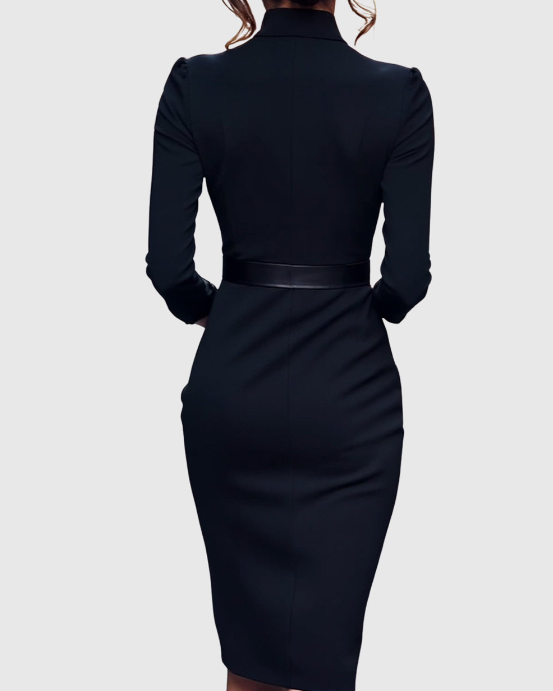 Claribel Refined Midi Dress — Mock Wrap Pencil Silhouette 6