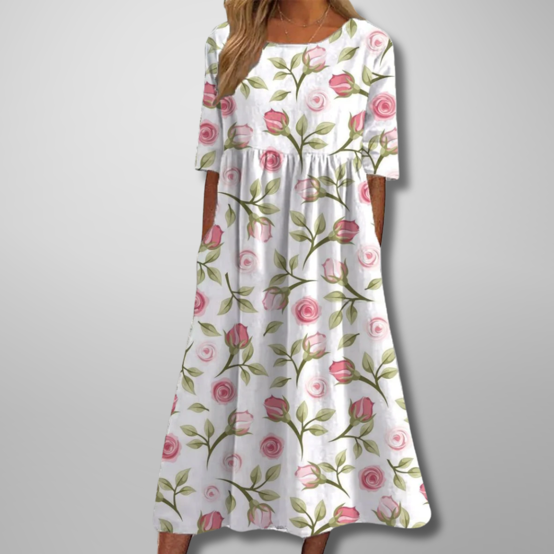 Embroidered Relaxed Floral Midi Dress for Women 8