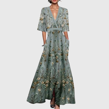 Candice Elegant Spring Floral Dress with Waist Belt 2