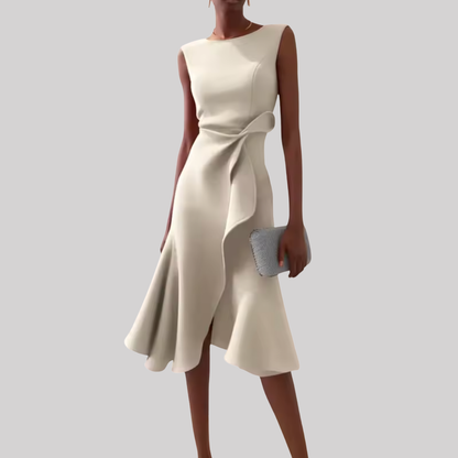 Sheila | Women's Midi Dress with Asymmetric Draped Design | Elegant Look for Any Occasion