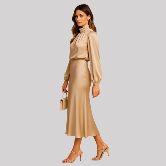 Elegant Collection | Women's Midi Dress with High Waist Design | Timeless Style for Effortless Sophistication