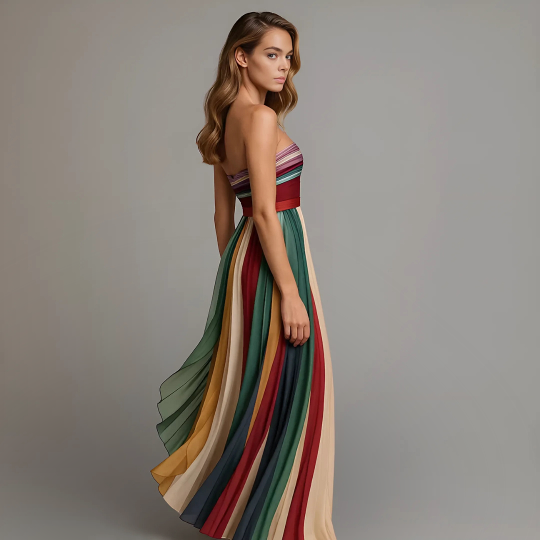 Colorful Pleated Sleeveless Maxi Dress — Strapless Summer Style 3