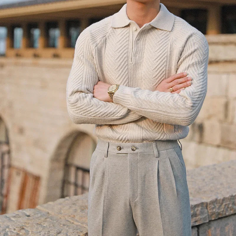 Andreas Vela | Long Sleeve Polo Shirt with Distinct Pattern | Versatile Slim Fit for Any Occasion