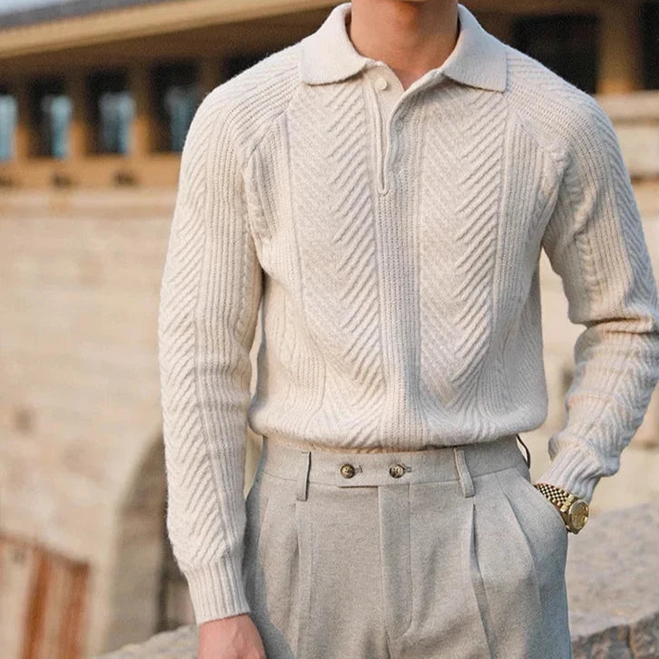 Andreas Vela | Long Sleeve Polo Shirt with Distinct Pattern | Versatile Slim Fit for Any Occasion