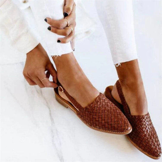 Artisan Collection | Women's Leather Moccasins with Braided Detail | Adjustable Ankle Strap for Comfort and Style