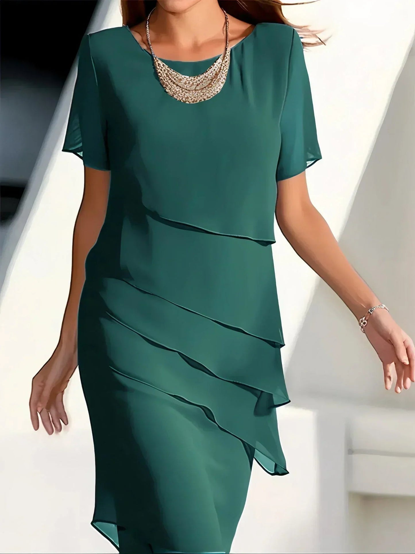 Aurelia | Women's Summer Dress with Tiered Ruffles & Lightweight Chiffon | Elegant Midi for Any Occasion