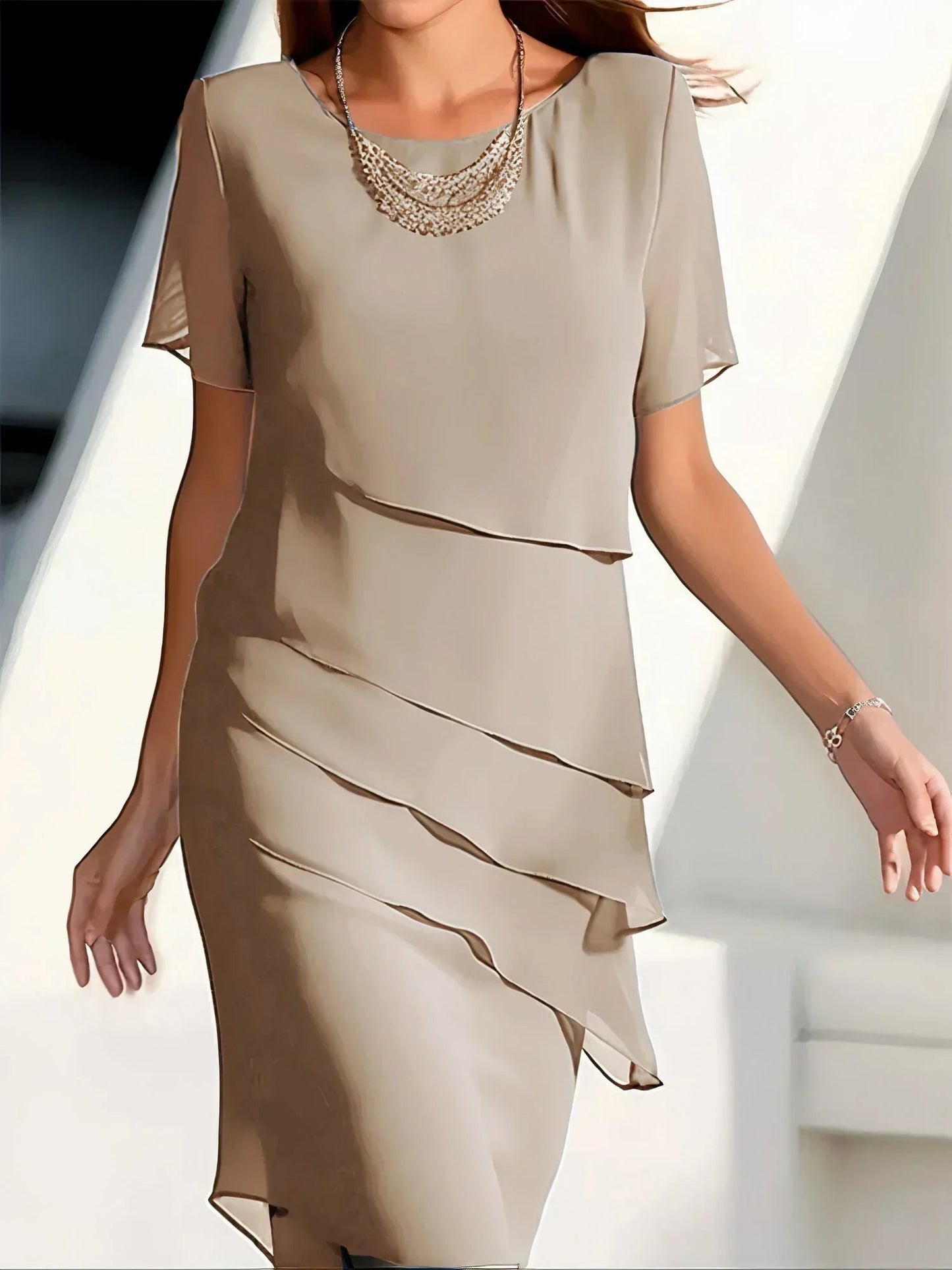 Aurelia | Women's Summer Dress with Tiered Ruffles & Lightweight Chiffon | Elegant Midi for Any Occasion