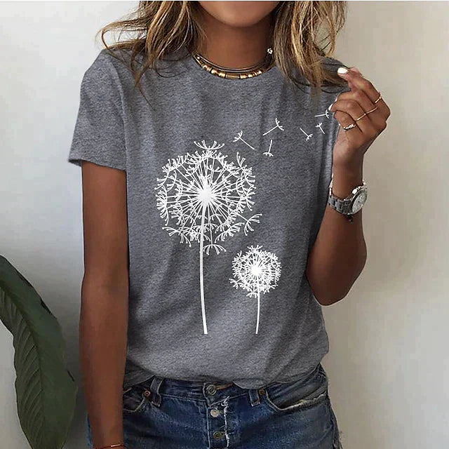 Betty Collection | Women's Graphic T-Shirt with Dandelion Print | Soft Cotton Blend for Everyday Comfort