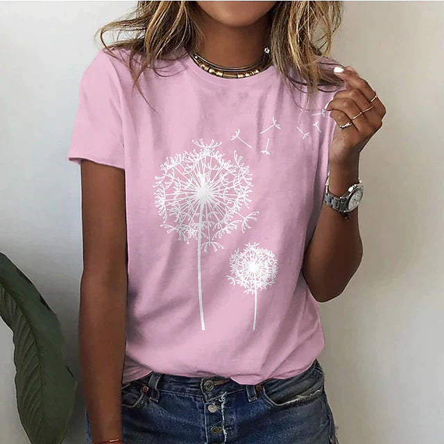 Betty Collection | Women's Graphic T-Shirt with Dandelion Print | Soft Cotton Blend for Everyday Comfort