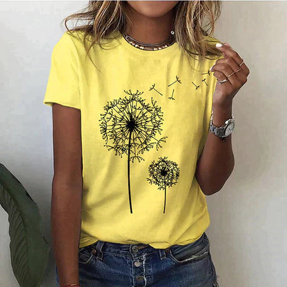 Betty Collection | Women's Graphic T-Shirt with Dandelion Print | Soft Cotton Blend for Everyday Comfort