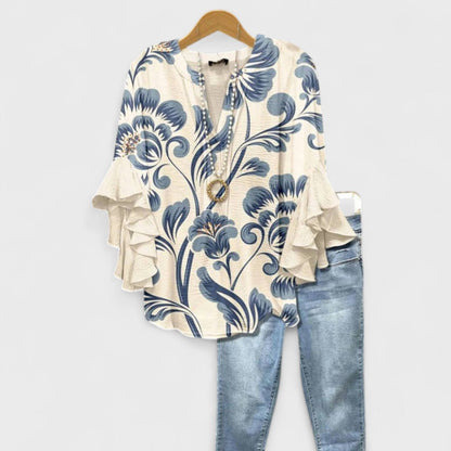 Bloom London | Women's Blouse with Floral Print & Ruffled Sleeves | Effortless Style for Everyday Elegance
