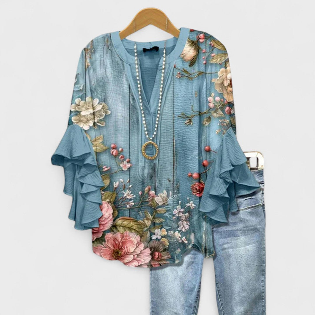 Bloom London | Women's Blouse with Floral Print & Ruffled Sleeves | Effortless Style for Everyday Elegance