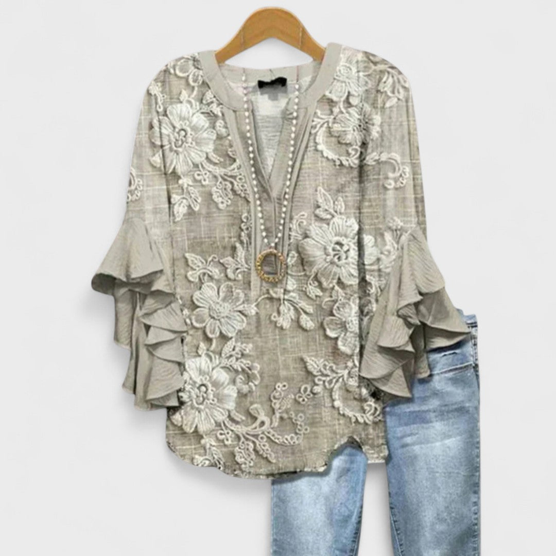 Bloom London | Women's Blouse with Floral Print & Ruffled Sleeves | Effortless Style for Everyday Elegance