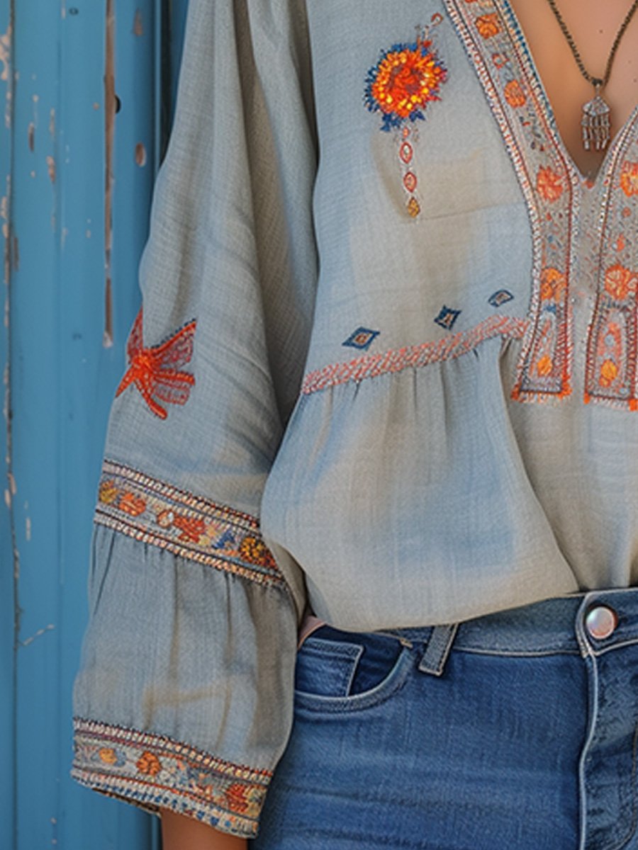 Bohemian Summer Blouse | Women's Top with Decorative Embroidery | Relaxed Fit for Effortless Style
